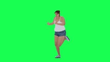 A fat woman with a big body in green screen with white swing and blue leo shorts video