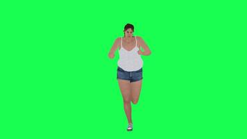 A fat woman with a big body in green screen with white swing and blue leo shorts video