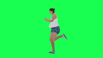 A fat woman with a big body in green screen with white swing and blue leo shorts video