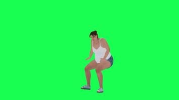 A fat woman with a big body in green screen with white swing and blue leo shorts video