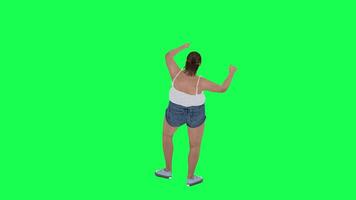 A fat woman with a big body in green screen with white swing and blue leo shorts video