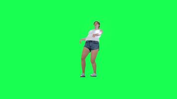 A fat woman with a big body in green screen with white swing and blue leo shorts video