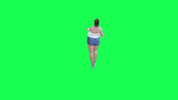 A fat woman with a big body in green screen with white swing and blue leo shorts video