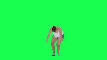 A fat woman with a big body in a green screen with a white swing and blue leo sh video