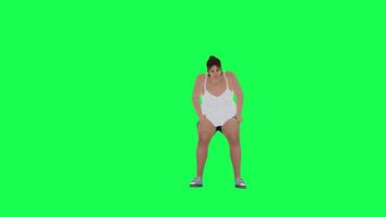 A fat woman with a big body in green screen with white swing and blue leo shorts video