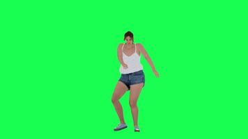 A fat woman with a big body in green screen with white swing and blue leo shorts video