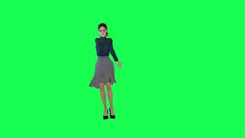 Slim woman with a big body in green screen with a long stein dress with a navy t video