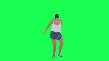 A fat woman with a big body in green screen with white swing and blue leo shorts video