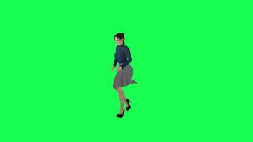 Slim woman with a big body in green screen with a long stein dress with a navy t video