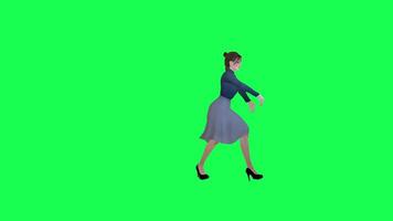 Slim woman with a big body in green screen with a long stein dress with a navy t video