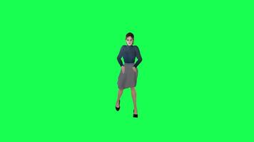 Slim woman with a big body in green screen with a long stein dress with a navy t video