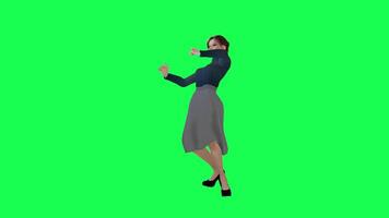 Slim woman with a big body in green screen with a long stein dress with a navy t video