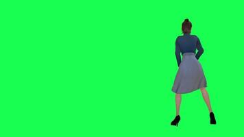 Slim woman with a big body in green screen with a long stein dress with a navy t video