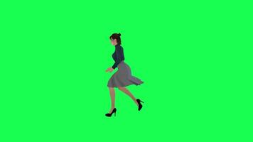smal kvinna med en stor kropp i grön skärm med en lång ölkrus klänning med en Marin t video