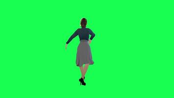 svelte femme avec une gros corps dans vert écran avec une longue Stein robe avec une marine t video