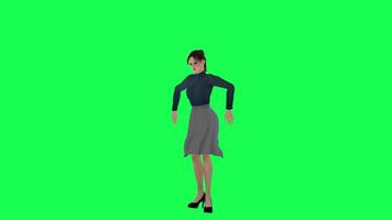 Slim woman with a big body in green screen with a long stein dress with a navy t video