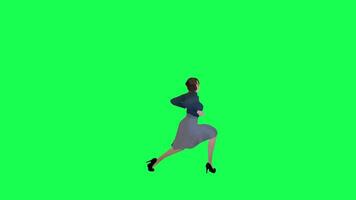 schlank Frau mit ein groß Körper im Grün Bildschirm mit ein lange Stein Kleid mit ein Marine t video