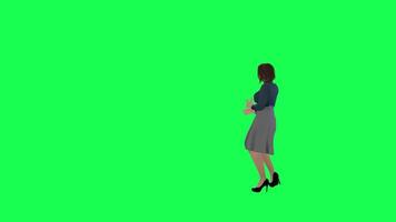 A woman with a fat and chubby body with a big breast in a green screen with a na video