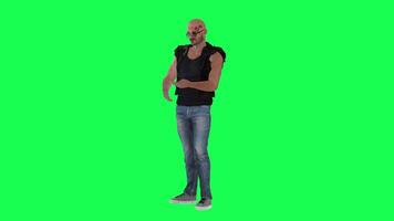 Criminal man and drug addict gangster with athletic body in green screen with ta video