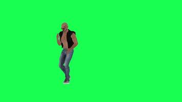 Criminal man and drug addict gangster with athletic body in green screen with ta video