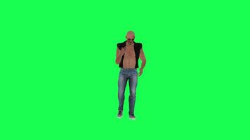 Criminal man and drug addict gangster with athletic body in green screen with ta video