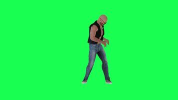 Criminal man and drug addict gangster with athletic body in green screen with ta video