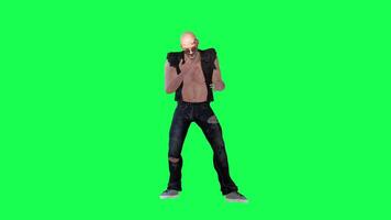 Criminal man and drug addict gangster with athletic body in green screen with ta video