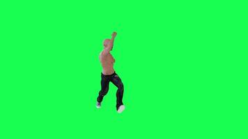 Criminal man and drug addict gangster with athletic body in green screen with ta video