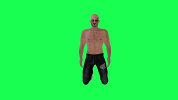 Criminal man and drug addict gangster with athletic body in green screen with ta video