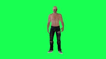 Criminal man and drug addict gangster with athletic body in green screen with ta video