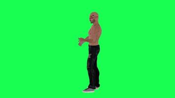 Criminal man and drug addict gangster with athletic body in green screen with ta video