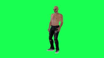 Criminal man and drug addict gangster with athletic body in green screen with ta video