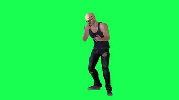 Criminal man and drug addict gangster with athletic body in green screen with ta video