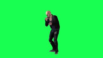 Criminal man and drug addict gangster with athletic body in green screen with ta video