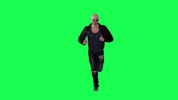 Criminal man and drug addict gangster with athletic body in green screen with ta video