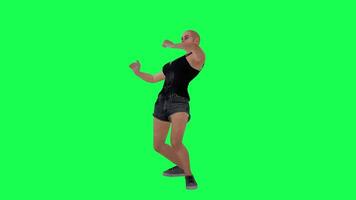 Slender woman in green screen without hair with scarred face and body and dark s video