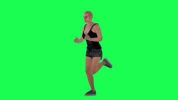 Thin woman in green screen without hair with scarred face and body and dark skin video