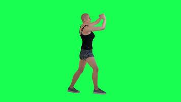 Slim woman in green screen without hair with scarred face and body and dark skin video