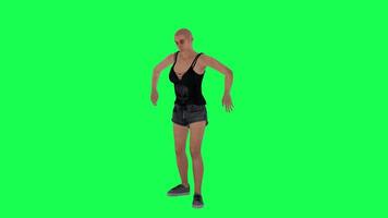 Thin woman in green screen without hair with scarred face and body and dark skin video