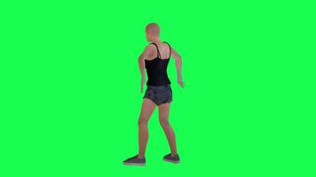 Thin woman in green screen without hair with scarred face and body and dark skin video