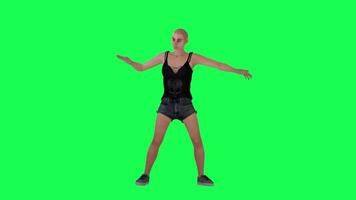 Thin woman in green screen without hair with scarred face and body and dark skin video