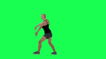 Thin woman in green screen without hair with scarred face and body and dark skin video