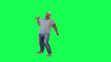 uma homem com uma gordo Atlético corpo dentro uma verde tela com uma Sombrio branco manga curta video