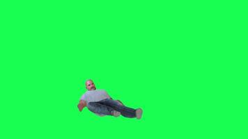 un' uomo con un' Grasso atletico corpo nel verde schermo con un' buio bianca corto manica dr video