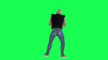 Criminal man and drug addict gangster with athletic body in green screen with ta video