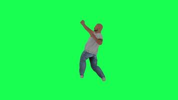 un' uomo con un' paffuto atletico corpo nel un' verde schermo con un' buio bianca maniche corte video