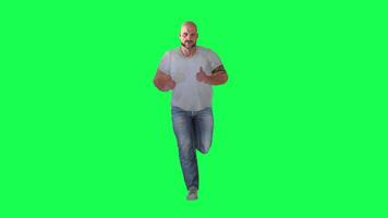 A man with a chubby athletic body in a green screen with a dark white short-slee video