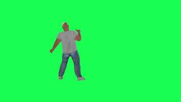 A man with a chubby athletic body in a green screen with a dark white short-slee video