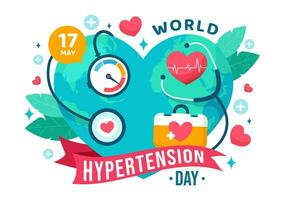 World Hypertension Day Vector Illustration on May 17th with High Blood Pressure, Tensimeter and Red Love Image in Healthcare Flat Background