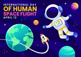 Human Space Flight Social Media Background Flat Cartoon Hand Drawn Templates Illustration vector